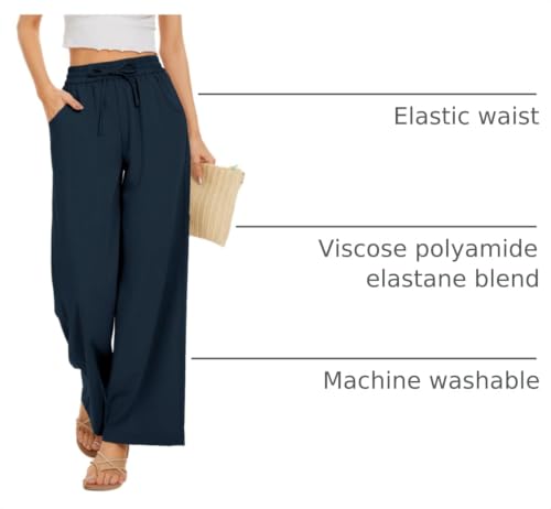 Image of KICZOY Women Flowy Pants Drawstring Waist Wide Leg Palazzo Beach Pants Loose Fit with Pockets
