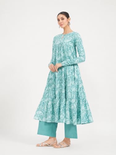 Image of FIORRA Women's Paisley Printed Pure Cotton Anarkali Kurta