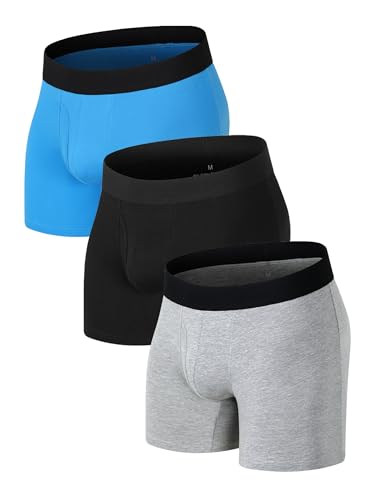 Men's Underwear Cotton Boxer Briefs Fly Underwear Comfortable for Men 3 Pack