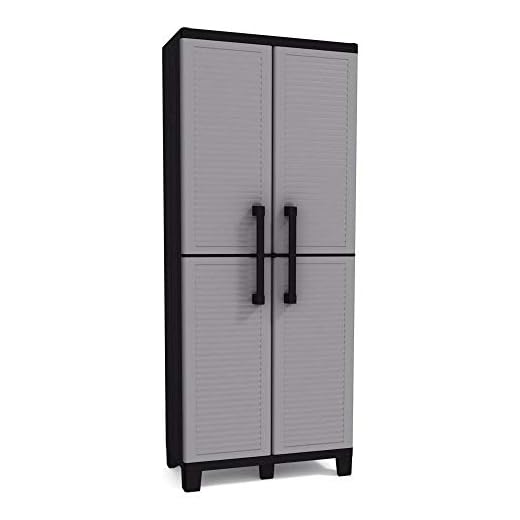 KETER Storage Cabinet with Doors and Shelves - Perfect for Garage and Basement Organization, Grey