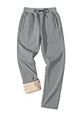 FASKUNOIE Men's Sherpa Lined Pants Warm Fleece Winter Cotton Sweatpants with Zipper Pockets