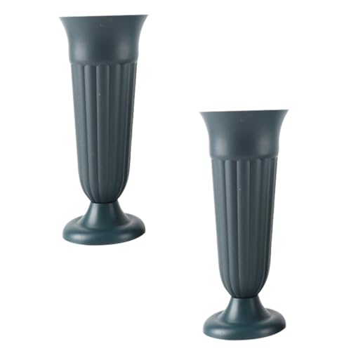 YOSADIER Lot de 2 Pots en Résine PP Verts pour Compositions Funéraires Vases Coniques Résistants aux Intempéries Contenant pour Fleurs de Cimetière Décoration de Jardin et Espace