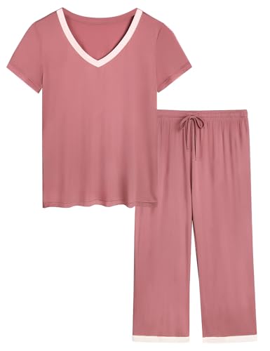 Image of Joyaria Cooling Pajamas Bamboo Viscose Lightweight PJs Set Women Wicking Sleepwear for Night Sweat S-XXL