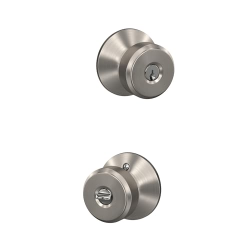 Image of SCHLAGE F51A BWE 619 Bowery Knob Keyed Entry Lock, Satin Nickel