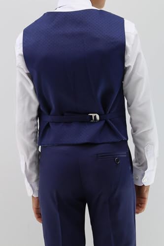 Baby & Boys Shawl Lapel Navy Dotted Vest Suit Set for Weddings & Special Occasions4