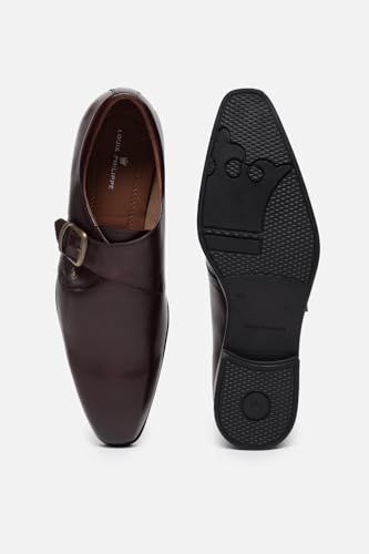 Image of Louis Philippe Men Premium Leather Breathable Lining Material Anti Slip with Heel TPR Sole Formal Monk Shoes