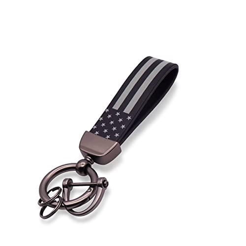 yonwait 1 PC Microfiber Leather Keychain Clip, American Flag Key Ring Charm, Universal Anti-Lost D-Ring Key Ring Set (Black)