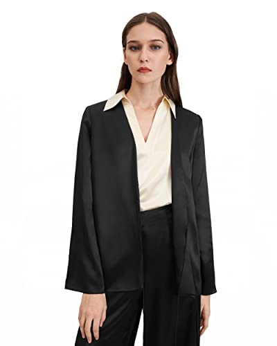 LilySilk Womens Silk Blazer Jacket 22 Momme Charmeuse Silk Suit Top