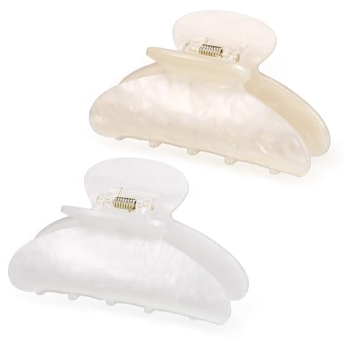 Yuxung 2 PC Hair Claw Clips for Women Acrylic for Thick and Thin Hair with Rhinestone Red Cherry Birthday Day Gifts Women(White Creamy White Solid Color)