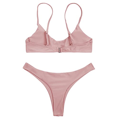 SherryDC Women's Solid Scoop Neck Push Up Padded Brazilian Thong Bikini Swimsuit Bathing Suit