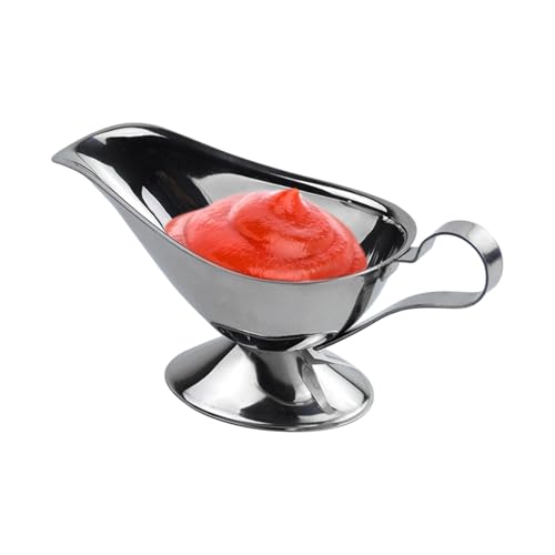 Salsiera, Salsiera in acciaio inox da 10 once con manico | Piatto per servire salsa per condimenti per insalata, ampia capacità, panna, utilizzato in casa e in cucina per cena, pasti e feste