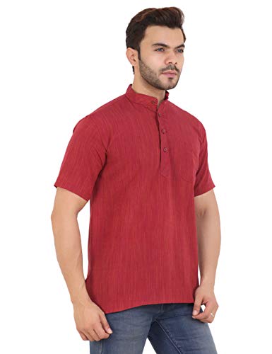 Image of LATEST CHIKAN Men's Cotton Regular Textured Short Kurta Half Sleeves - (SK-DJ)