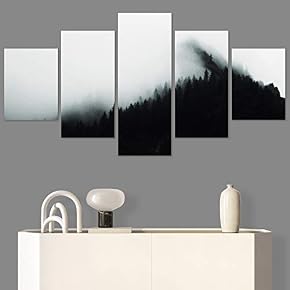 SIGNWIN 5 Panel Canvas Wall Art Foggy Scenery...
