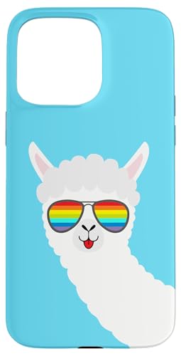 Funny LGBT ゲイプライド ラマ レインボーフラッグ サングラス アルパカ スマホケース iPhone 15 Pro Max 用