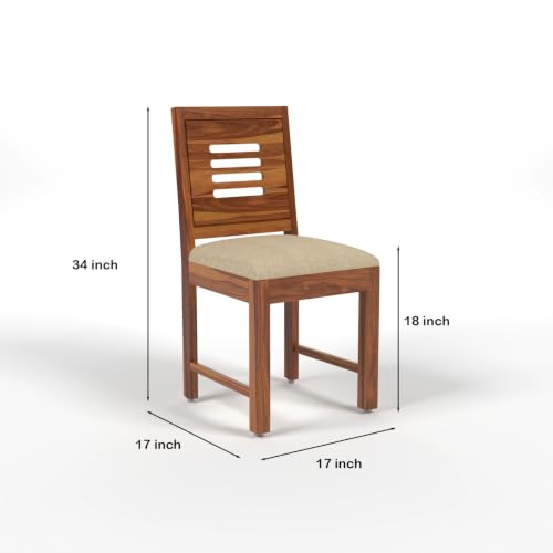 Image of Solid Sheesham Wood Dining Chair Set of 4 for Living Room & Dining Room | Wooden Chairs with Upholstered Cushion Seat