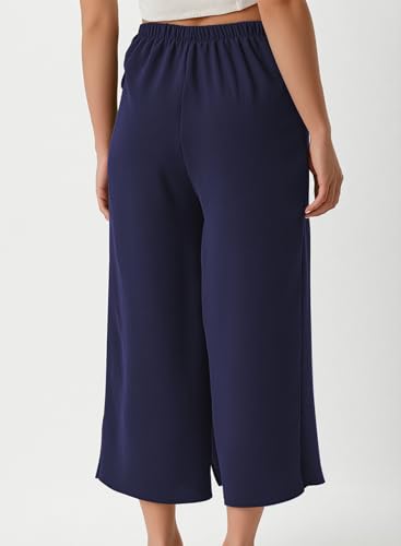 EVALESS Women's Wide Leg Palazzo Pants Work Casual Trousers Summer Elastic High Waisted Cute Side Tie Culottes with Pockets3