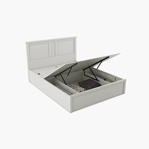 Image of Home Centre | Helios Reynan Aster King Size Bed with Hydraulic Storage | Engineered Wood | White | 1 Year Warranty