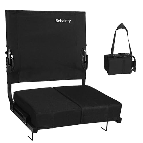 behairity Portable Stadium Seat for Bleachers with Back Support, Wide Padded Bleacher Chair with High Back and Thick Cushion for Adults, Folding Stadium Chair for Football Sports Events (Black)