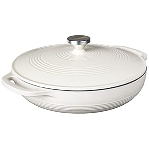 Lodge 3.6 Quart Enameled Cast Iron Oval Casserole With Lid– Dual Handles – Oven Safe up to 500° F or on Stovetop – Use to Marinate, Cook, Bake, Refrigerate and Serve – Oyster White