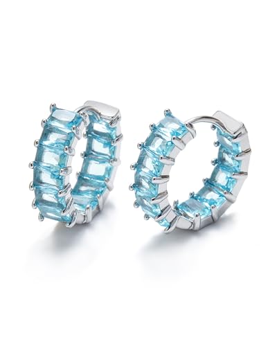 Mesovor Pendientes de Aro de Plata con Circonita Cúbica para Mujeres y Niñas, Pendientes de aro Chapados en Plata, Joyería para Fiesta de Graduación (Azul)