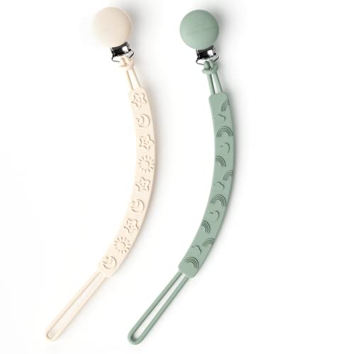 Image of Cuddle Campus Pacifier Clip,Pack of 2 Pacifier Holder Clip with One Piece Design,Soft Flexible Silicone Baby Pacifier Holder with Texture for Boy and Girl
