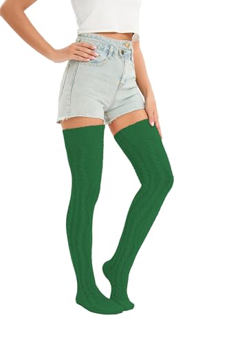 Image of YELAIVP Women's Thigh High Socks Over Knee Cable Knit Boot Stockings Winter Long Warm Leg Warmers
