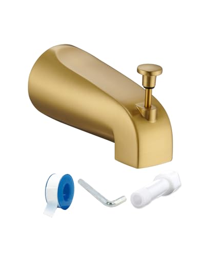 FROPO Tub Spout with Diverter Slip On Bathtub Spout Fits 1/2 Copper Tube(5/8 Dia) Bathroom Tub Faucet with PTFE Tape & Hex Wrench Brushed Gold