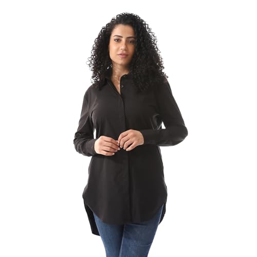 Andora Plain Long Buttons Down Black Shirt-Black-2XL