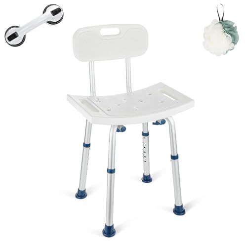 GreenChief Shower Chair with Back Removable - Small Shower Stool for Inside Shower, Narrow Bathtub Chair, Adjustable Shower Seat for Seniors, Elderly, Handicap, Disabled (300 LBS)