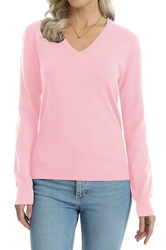 Image of QUALFORT Women's Sweaters Long Sleeve Soft Lightweight Basic Knitted Pullover Sweater