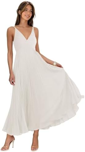 Women's V Neck Pleated Bridesmaid Dresses Long Spaghetti Strap Sl...