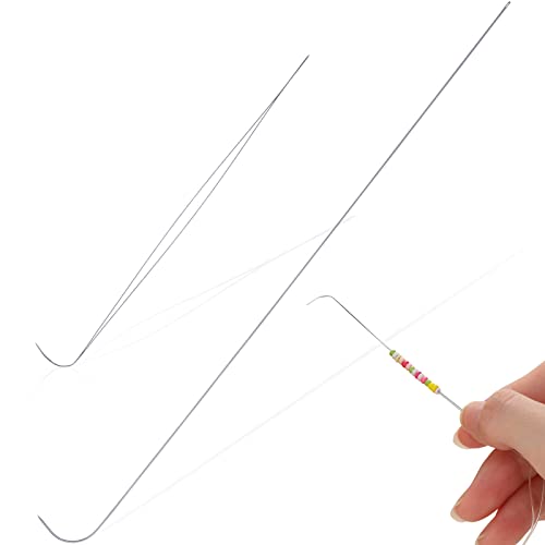 2 Pieces Stainless Steel Curved Needles, Include 4.5 Inch Curved Big Eye Beading Needle and 7.5 Inch Curved Bead Spinner Needle for Jewelry Making Spin String Bead