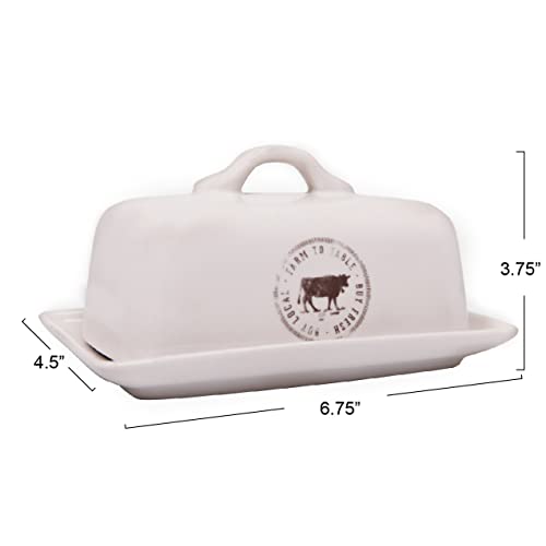 Farmhouse Stoneware Butter Dish With Cow Stamp, White #TOP4