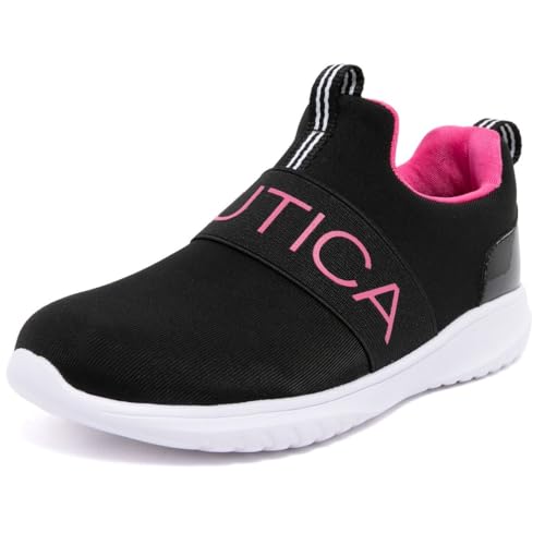 Nautica Kids Youth Athletic Fashion Sneaker Running Tennis Shoe Slip On- Boy - Girl Little Kid Big Kid-Canvey Girls-Black Mesh Size-4