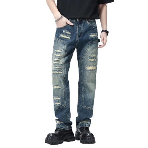Jeans Pants Trouser Denim Ripped Simple Washed Classic Spring Trend Wide Leg Versatile Long for Men and Women