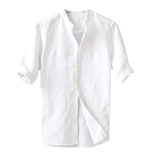 Misaky Dress Shirts for Men Summer Casual Breathable Solid Color Button Cotton Cotton Sleeve Plus Size Tops(White, XXXL)