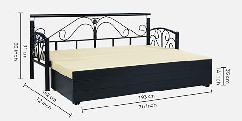 Image of 3 Seater Metal Sofa Cum Bed with Hydraulic Storage | Sofa Set for Living Room, Bedroom, Guest Room| King Size Convertible Sofa Bed | Comfortable Seating Sofa Cream & Black