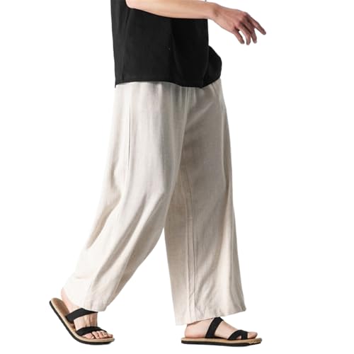 Pantalon en lin homme style chinois ample droit décontracté
