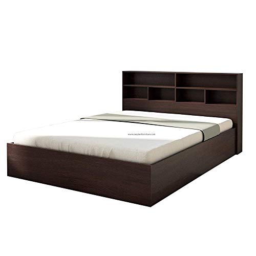 Image of CASPIAN Furniture Modern Style Queen Size Bed with Shelves & Storage /Mattress Size 72 x 60 Inches (Walnut Finish) (Without Mattress)
