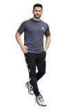 MEZA Men's Printed Sport Set, T-Shirt and Pants, Summer Milton Lycra (Dark Grey, L)