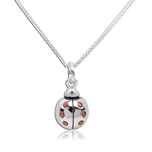 Precious Pieces Children's Sterling Silver Ladybug Pendant Necklace with Red CZs, 14