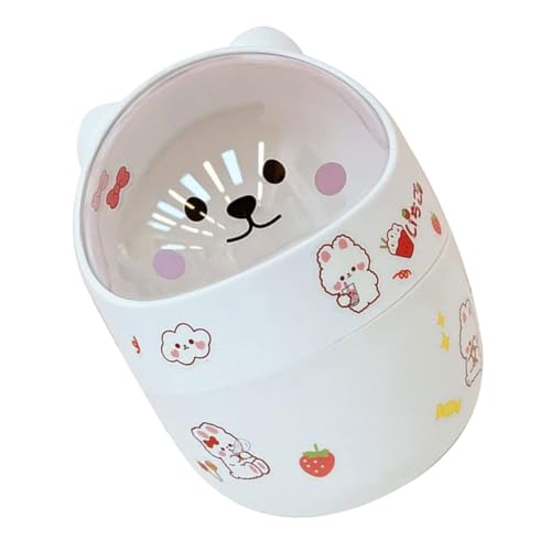 FUNNETOYU Söt Liten Skrivbordspapperskorg med Lock Bärbar Plastbehållare för Studentrum Kompakt Luktfri Avfallshanterare med Björnmotiv för Små Utrymmen