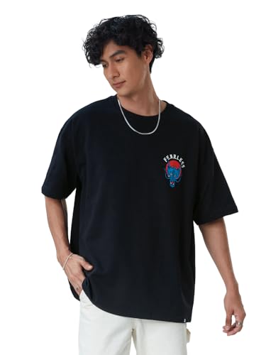 Image of The Souled Store| TSS Originals: Unleash The Dragon Mens and Boys T-Shirts|Half Sleeve|Loose fit Graphic Printed|80% Cotton 20% Polyester Black Color Oversized T-Shirts