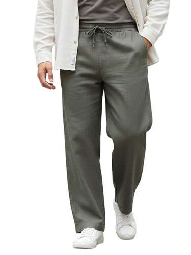 Image of Urbano Plus Men's Loose Fit Solid Linen Blend Trousers Non-Stretchable
