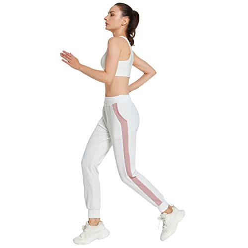 Sanshao Calça de moletom feminina de algodão de cor lisa, cintura alta, esportiva, academia, ajuste