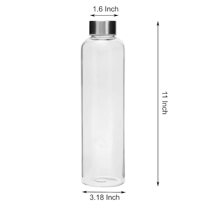 Image of SIMPARTE Borosilicate Glass Water Bottle 1000ml | Leak-Proof, Freezer Safe, Wide Mouth | Stainless Steel Cap | Perfect for Office, School, Travel | Set of 1