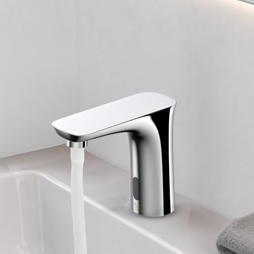 Image of RN Automatic Touchless Sensor Faucet for Wash Basin, Motion Sensor Bathroom Sink Tap, Hands-Free Smart Faucet with Chrome Finish, Water Saving Kitchen & Bath Fixture (Pillar Body.5)