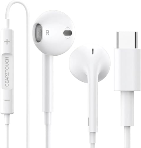 Image of cShot Type C Earphones for iPhone 15 /16 Series, Wired Earbuds with Mic, Hi-Fi Stereo Sound, Deep Bass, in-Line Controls, Type C Connector, Noise Isolation, Tangle Free Cable - White