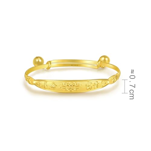 Image of CHOW SANG SANG 999.9 24K Pure Gold Chinese Gifting Collection Longevity & Good Fortune Adjustable Bangle for Tiny Size 84771K Price-by-Weight 8.98g Gold [Size Adjustable]