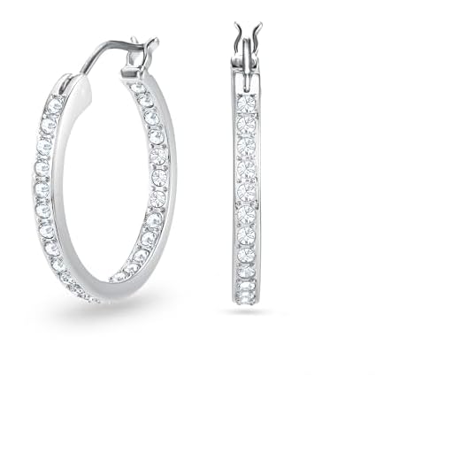 Swarovski Orecchini a cerchio Sommerset, Bianchi, Placcato rodio